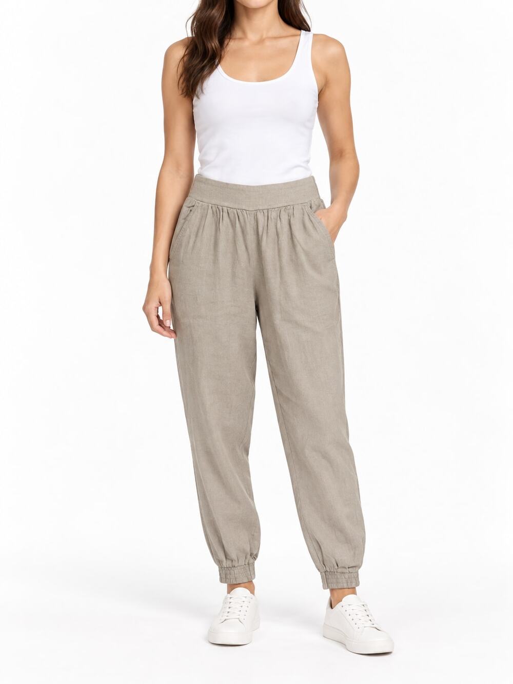 Abercrombie & Fitch Women's Linen-Blend Jogger Pants S Beige Loungewear Coastal